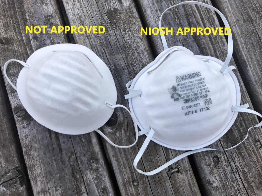 Side by side comparison of NIOSH approved and not approved dust masks