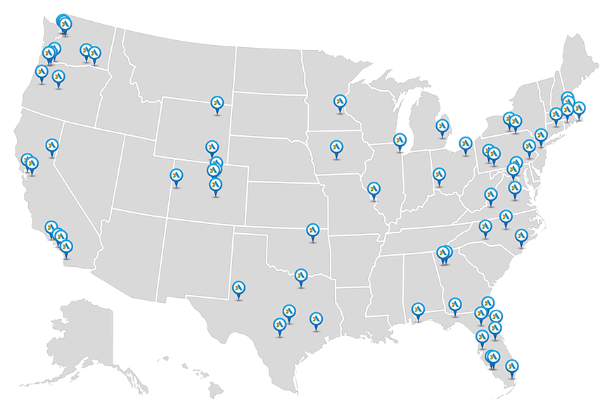 Map showing nationwide Apex offices across the US.