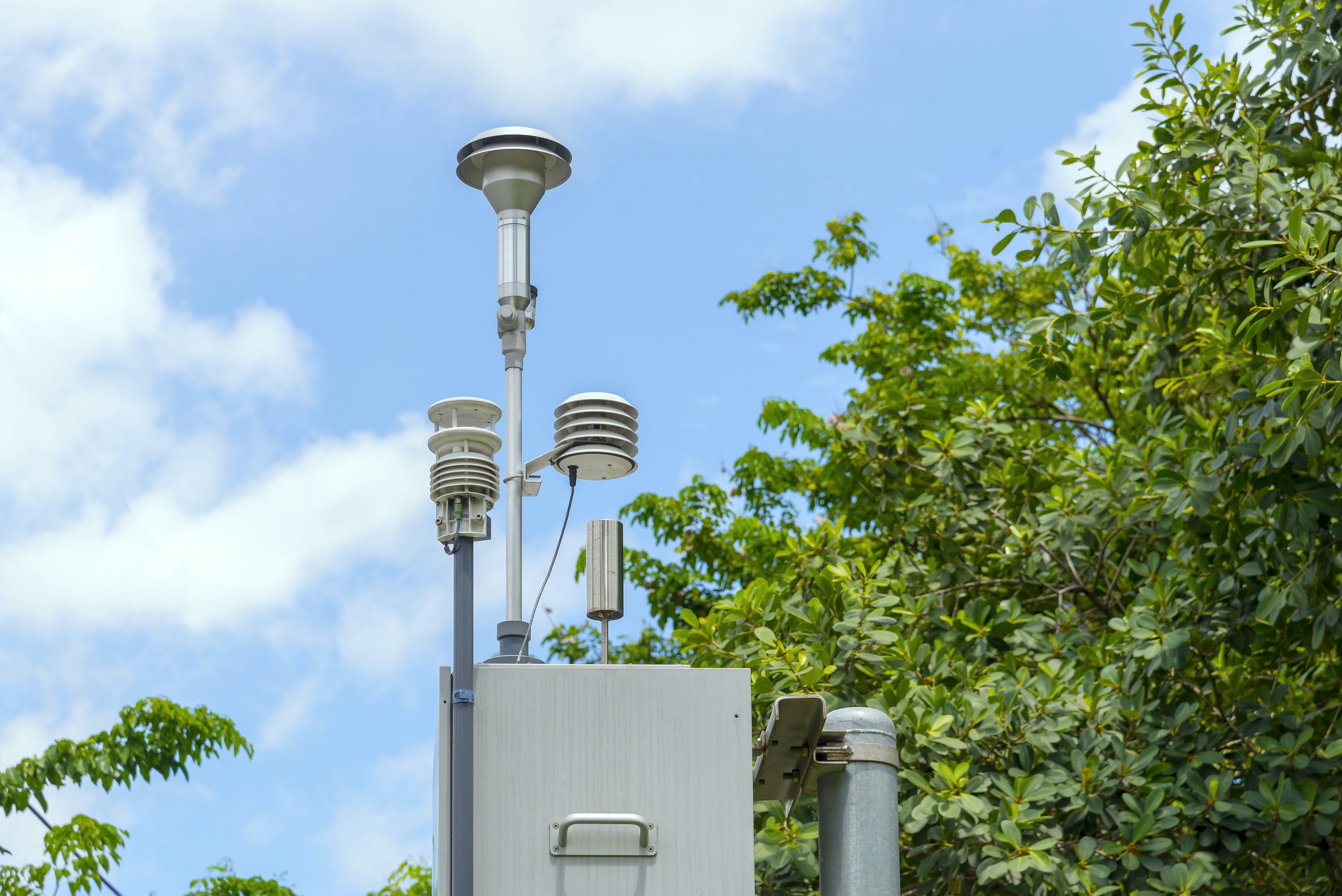The pollution detector system station in the park. The pollution detector system station in the park.