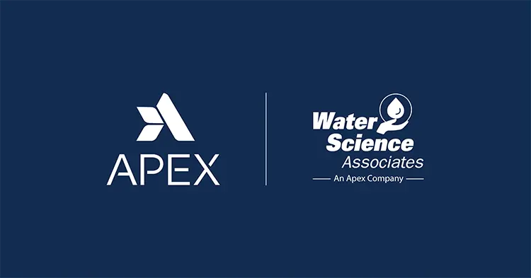 Logo lockup of Water Science Associates and Apex Companies