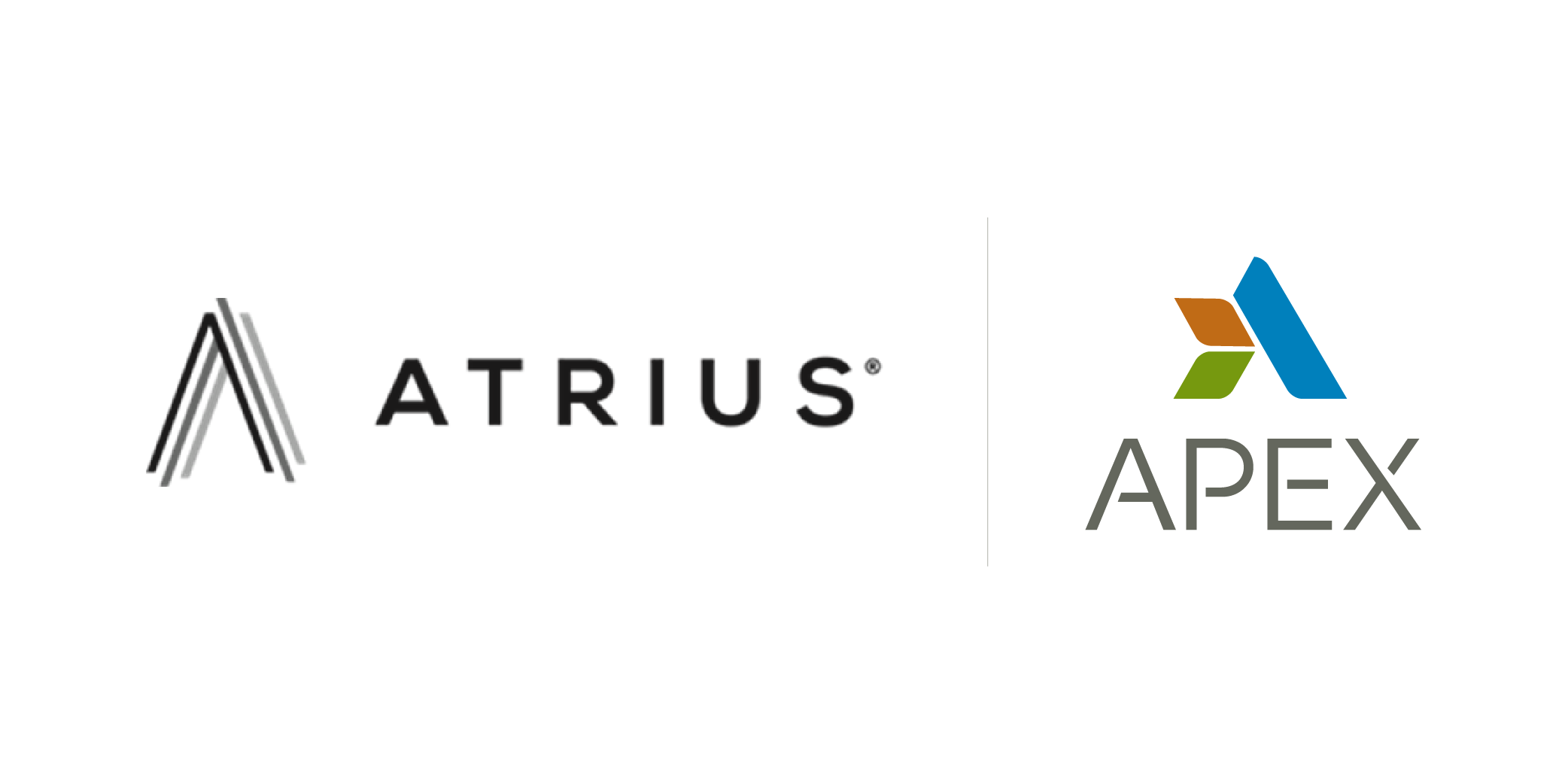 Logo lockup of Atrius and Apex who have partnered to present the Future-Proofing Sustainability Programs webinar