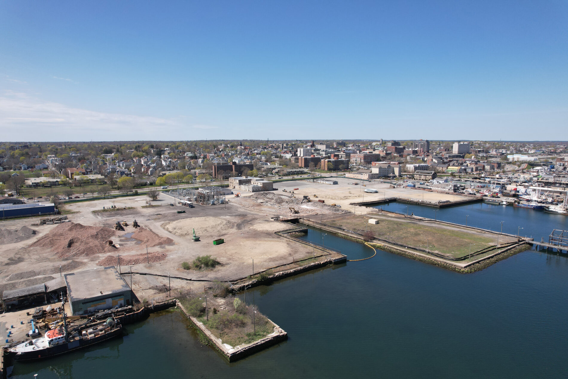 Aerial view of the New Bedford Foss Marine Terminal where Apex provided brownfield site remediation.