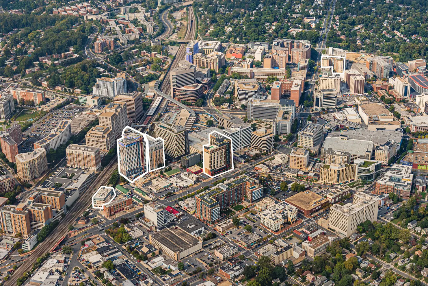 Aerial of the Ripley District, Silver Spring, MD where Apex Companies assisted with the VCP and urban redevelopment