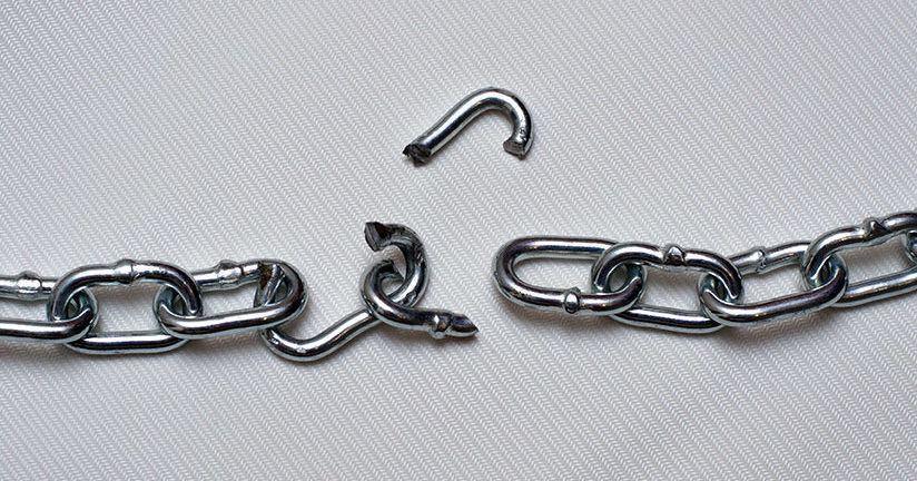 Image of a broken chain, representing data gaps in a scope 3 emissions inventory.